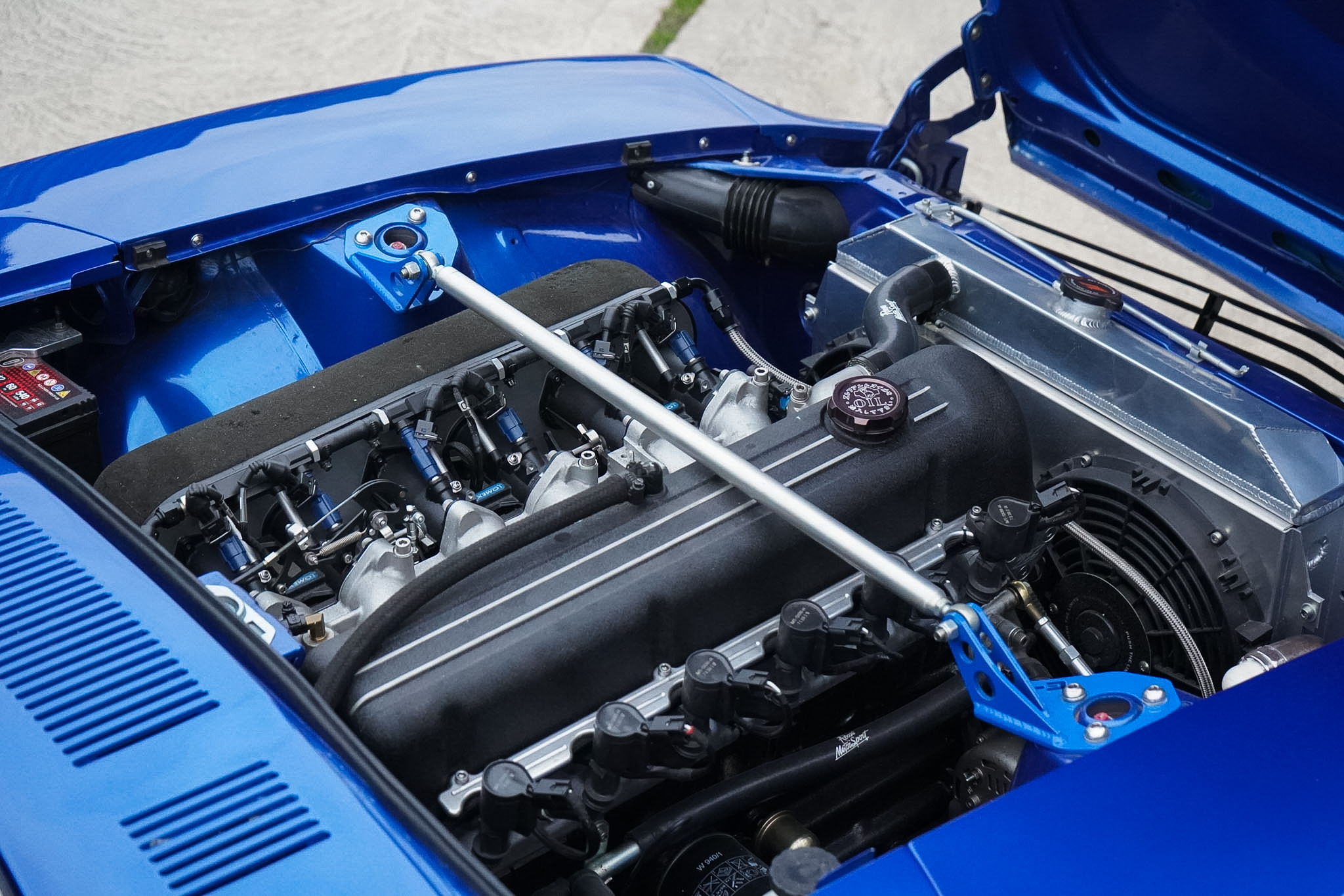 Datsun 240Z Restomod alternate engine bay view.